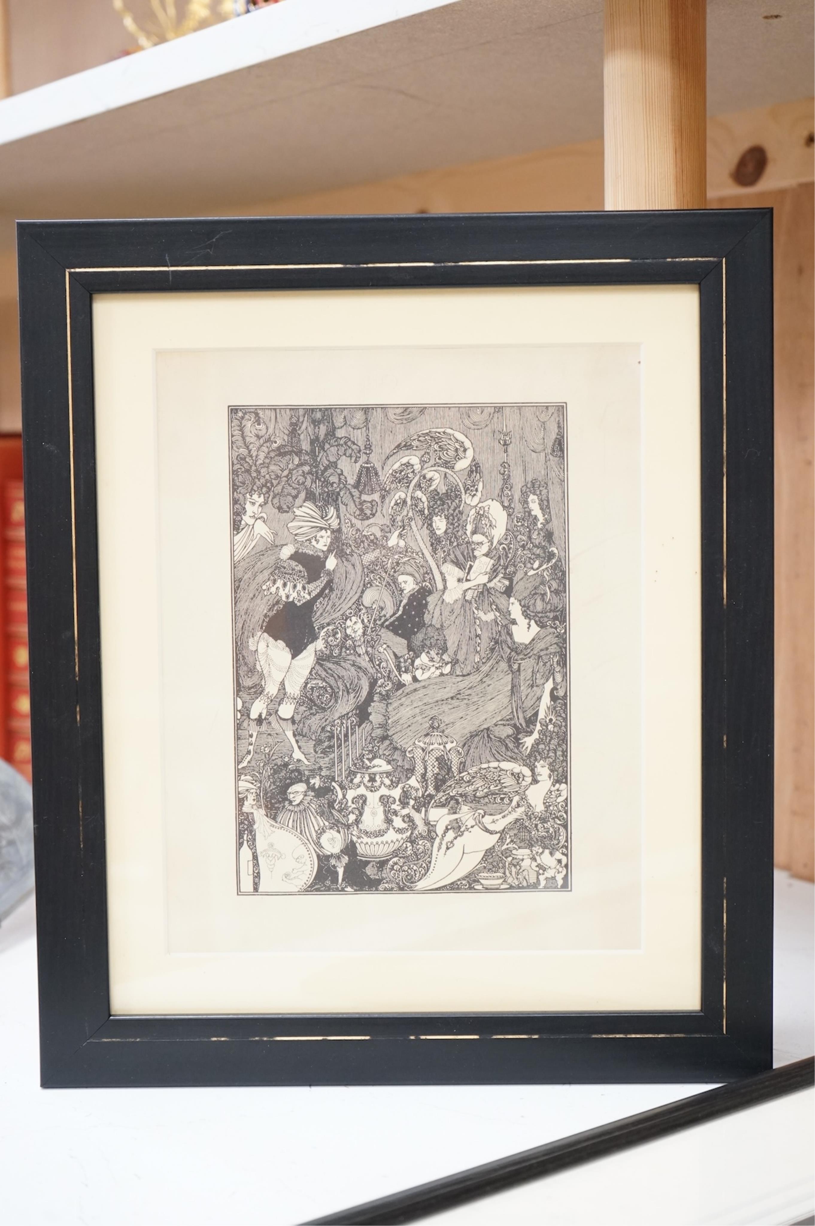 After Aubrey Beardsley (1872-1898), various scenes to include ‘Messalina’ and 'The Stomach Dancer', unsigned, eight prints, largest 24 x 17cm